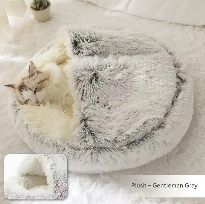 2 In 1 Round Plush Warm Bed