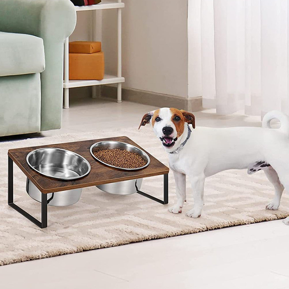Log Pet Feeding Iron Bowl Rack