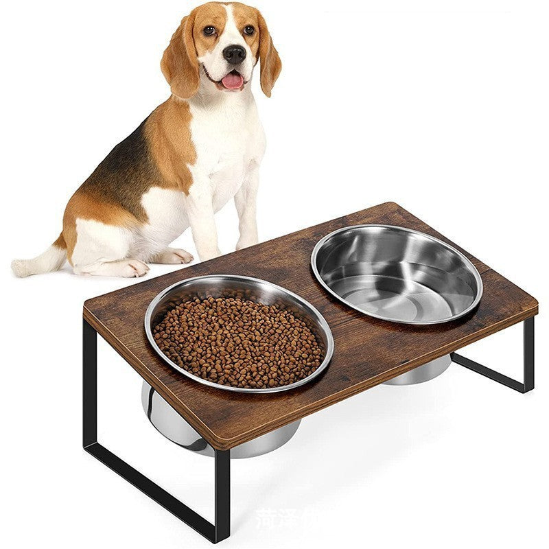 Log Pet Feeding Iron Bowl Rack