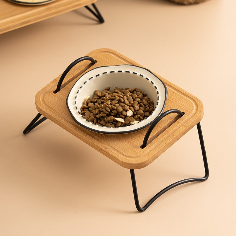 Pet Wooden Rack Multi-functional Bowl