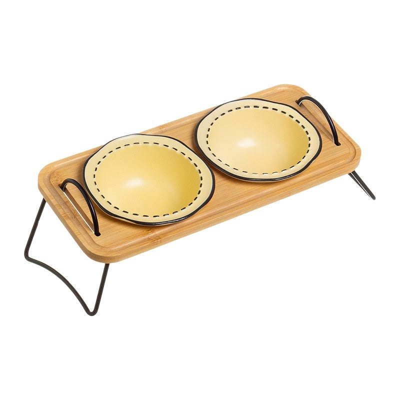 Pet Wooden Rack Multi-functional Bowl