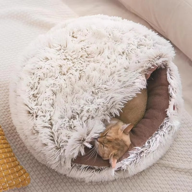 Winter Long Plush Pet Round Bed