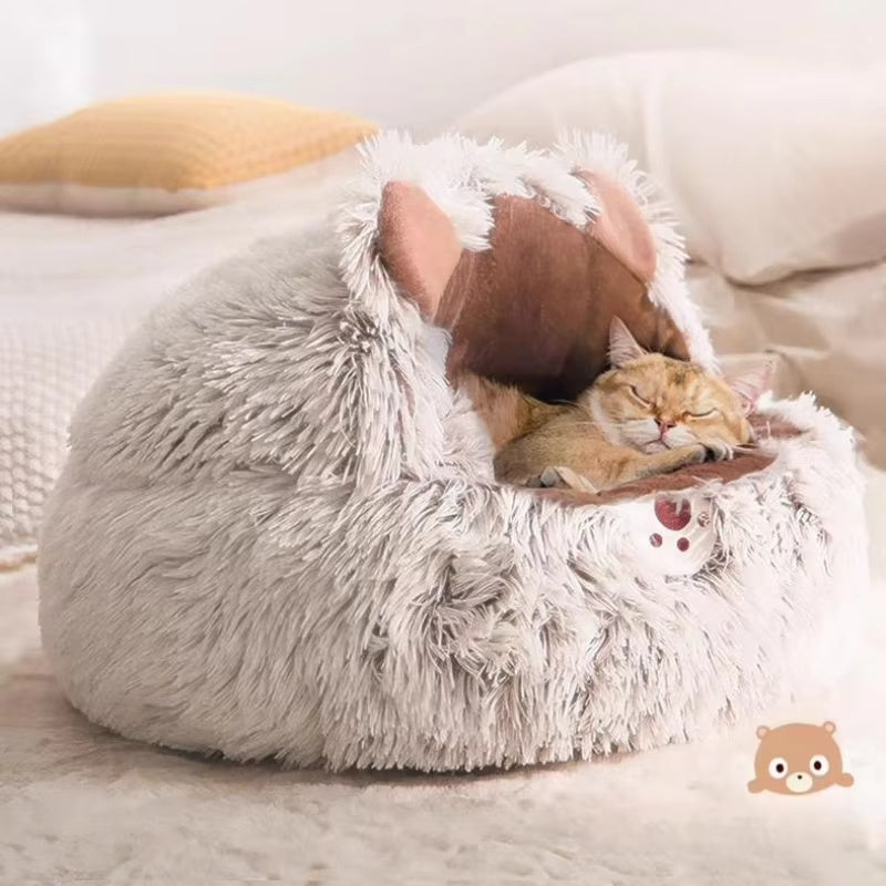 Winter Long Plush Pet Round Bed