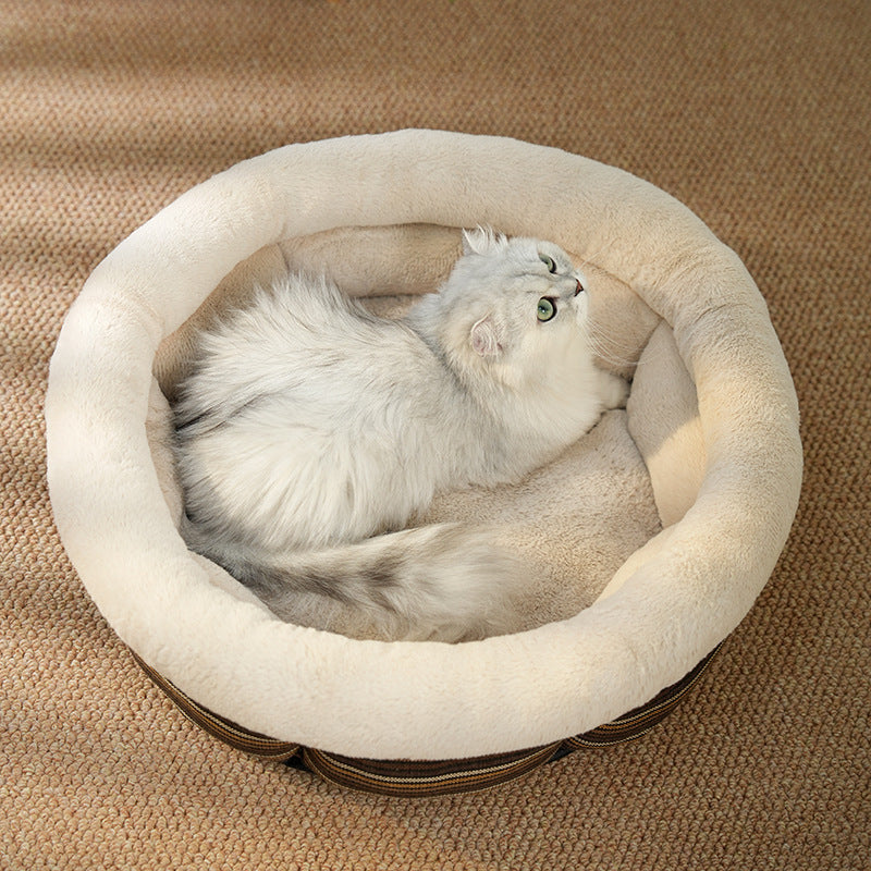 Linen Round Non-slip Pet Bed