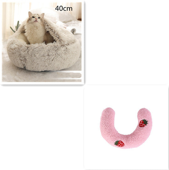 2 In 1 Round Plush Warm Bed